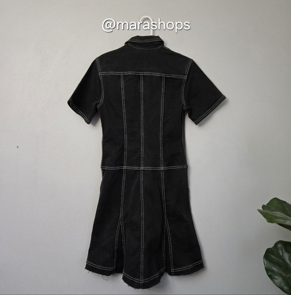 Proenza Schouler Black Short Sleeve Collared Denim Dress - Picture 6 of 9